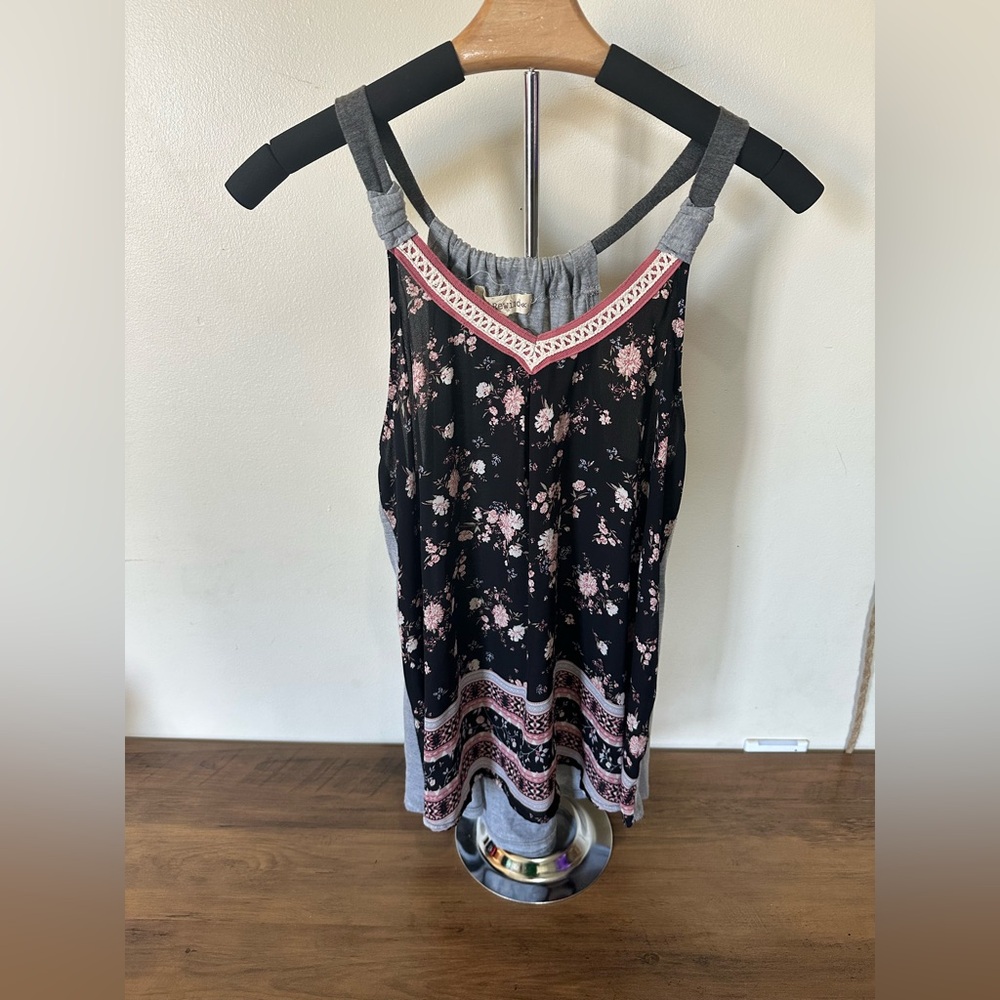 Floral Sleeveless Dress with Pink and Gray Accents